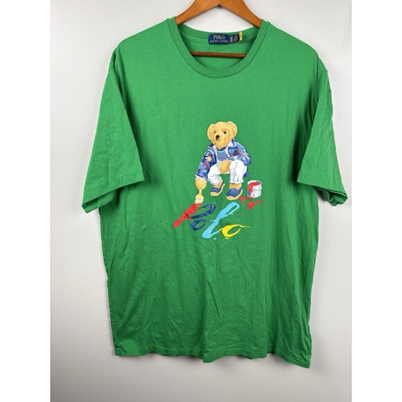 Polo Ralph Lauren Men's Green Polo Bear Graphic Crew-Neck T-Shirt XLT Tall Paint - Picture 2 of 6
